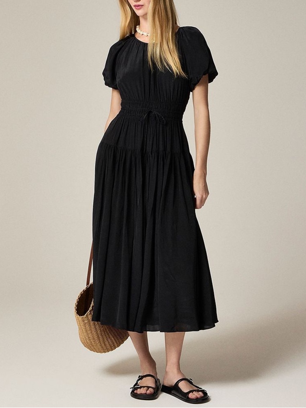 J Crew Elena puff sleeve dress in crepe de chine